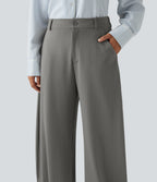 Mid Rise Barrel Leg Stripe Casual Trousers with Pockets — Dusk Smoke Pinstripe — view 4