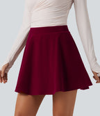 High Waisted A-Line Velvet Party Mini Skirt with Pockets — Cardinal Red — view 3