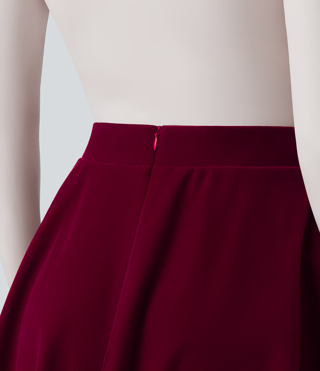 High Waisted A-Line Velvet Party Mini Skirt with Pockets — Cardinal Red — view 5