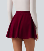 High Waisted A-Line Velvet Party Mini Skirt with Pockets — Cardinal Red — view 2