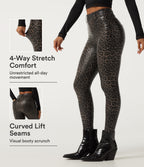 High Waisted Stretchy PU Leopard Print Casual Leggings with Pockets — Cozy Feline — view 1