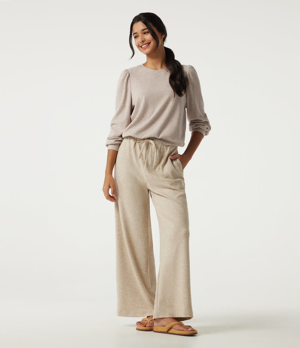 Round Neck Long Sleeve Lounge Top — Cement — view 6