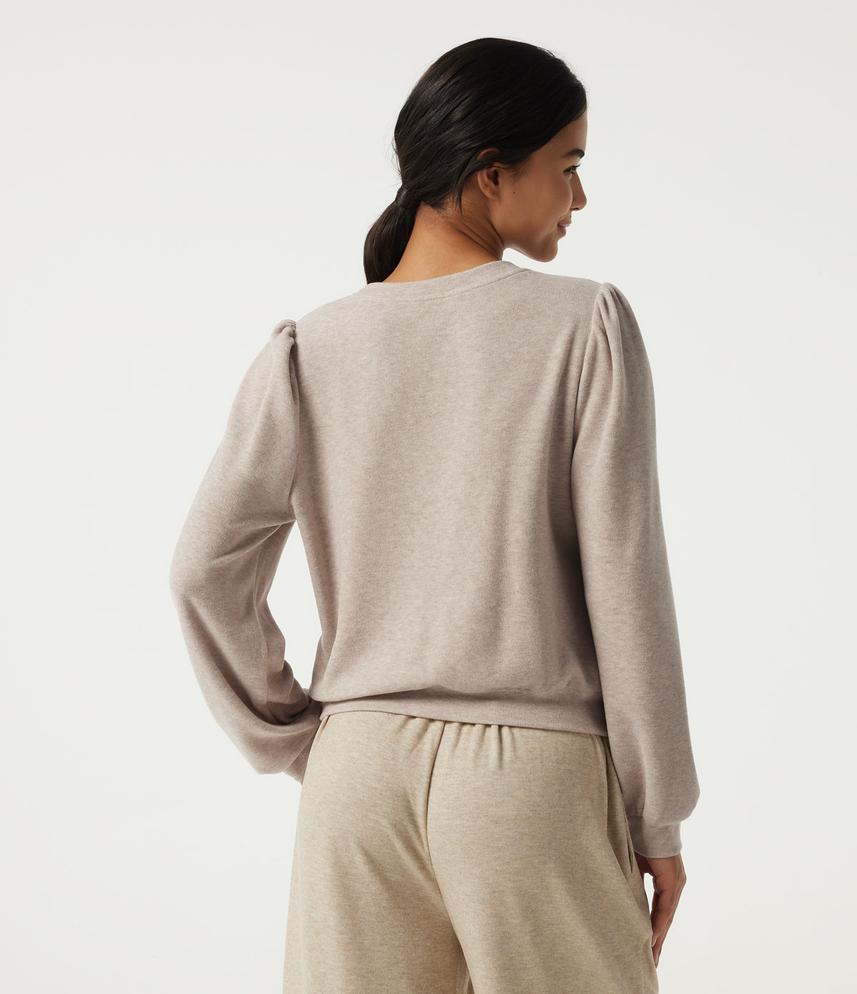 Round Neck Long Sleeve Lounge Top — Cement — view 2