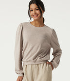 Round Neck Long Sleeve Lounge Top — Cement — view 1