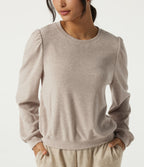 Round Neck Long Sleeve Lounge Top — Cement — view 5