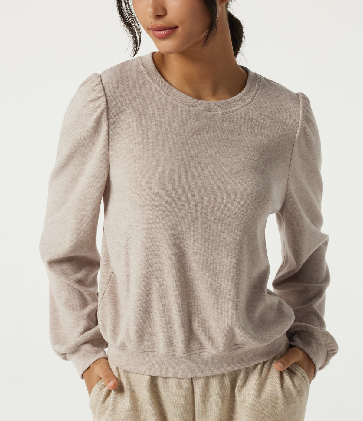 Round Neck Long Sleeve Lounge Top — Cement — view 5