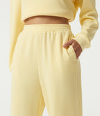 High Waisted Wide Leg Fleece Casual Sweatpants with Pockets — Pear Sorbet — view 5