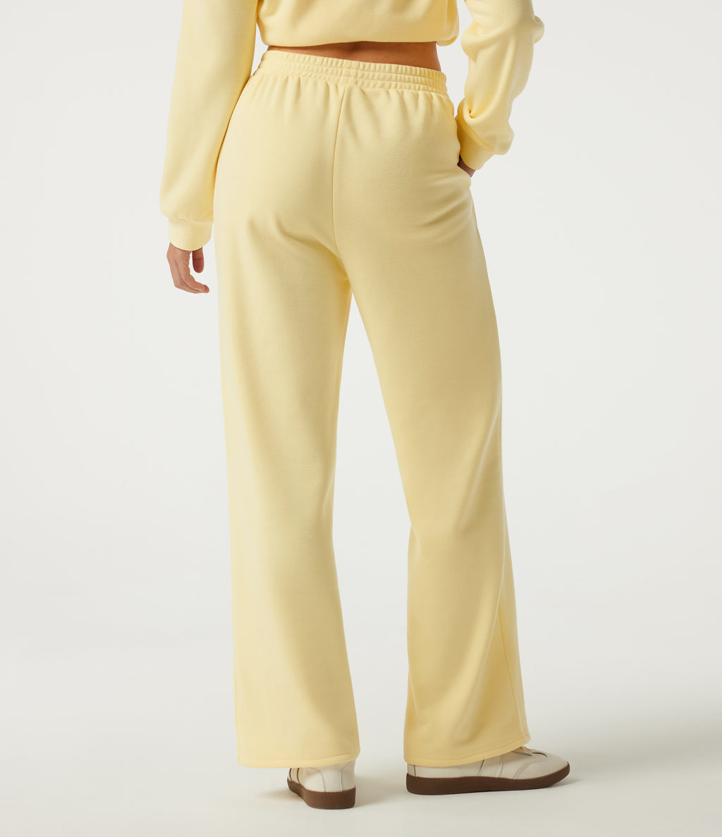 High Waisted Wide Leg Fleece Casual Sweatpants with Pockets — Pear Sorbet — view 2