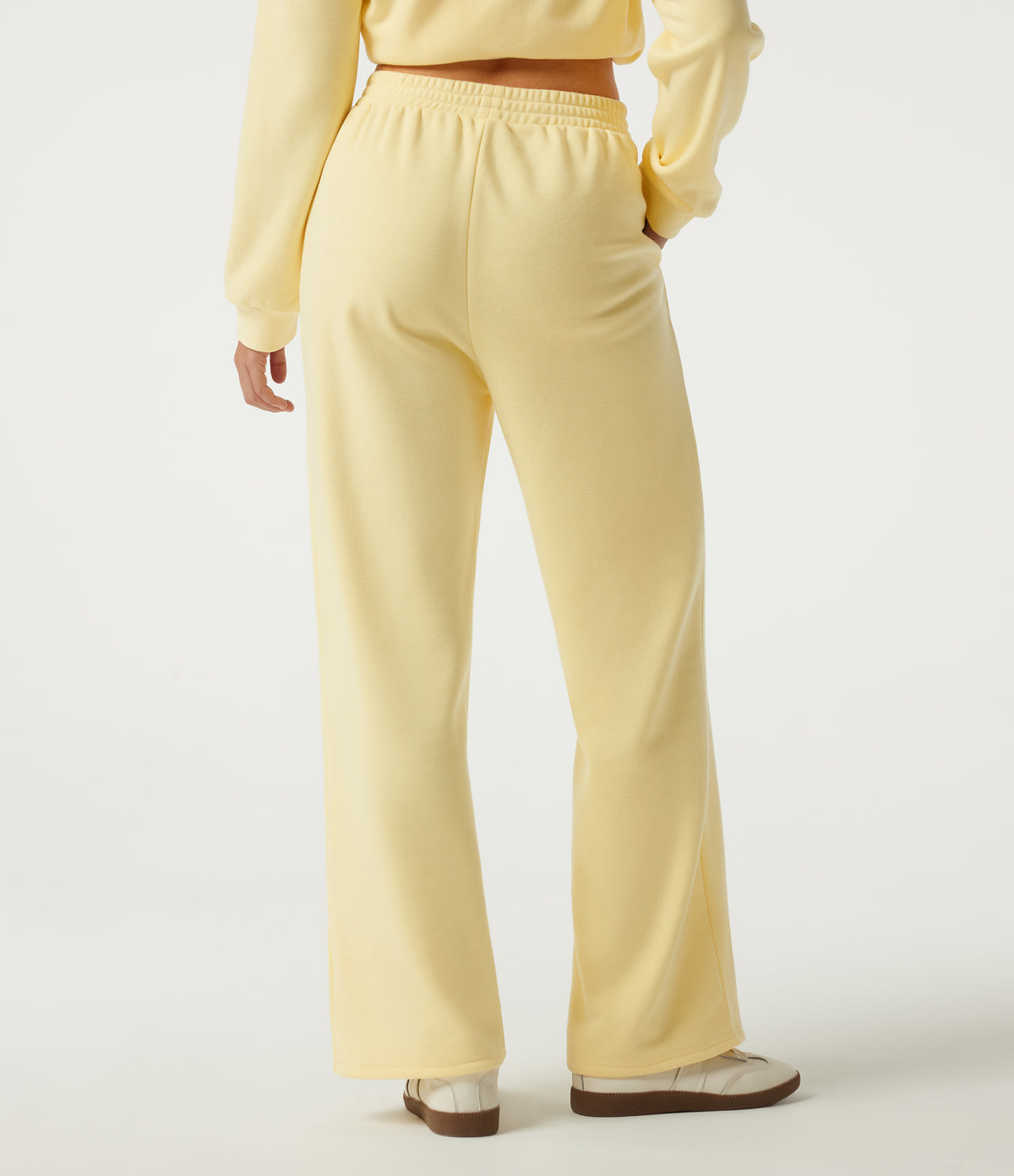 High Waisted Wide Leg Fleece Casual Sweatpants with Pockets — Pear Sorbet — view 2