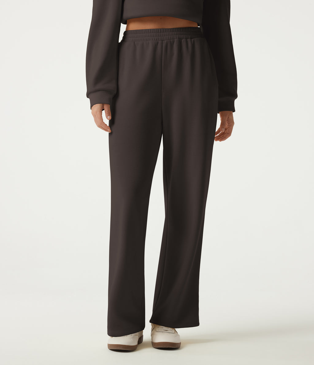 High Waisted Wide Leg Fleece Casual Sweatpants with Pockets — Dark Cinnamon — view 9