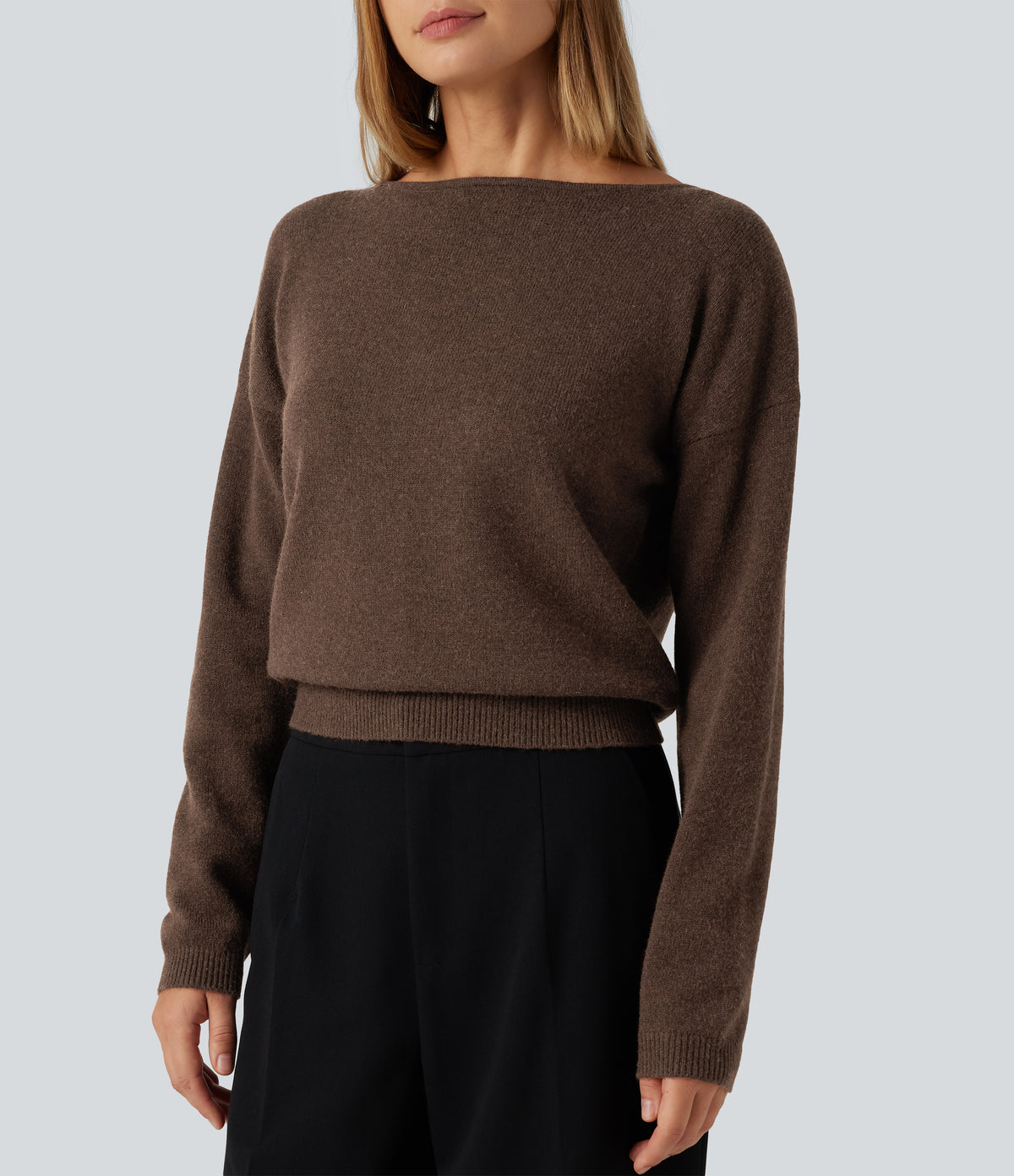 Boat Neck Long Sleeve Casual Jumper — Carafe — view 5