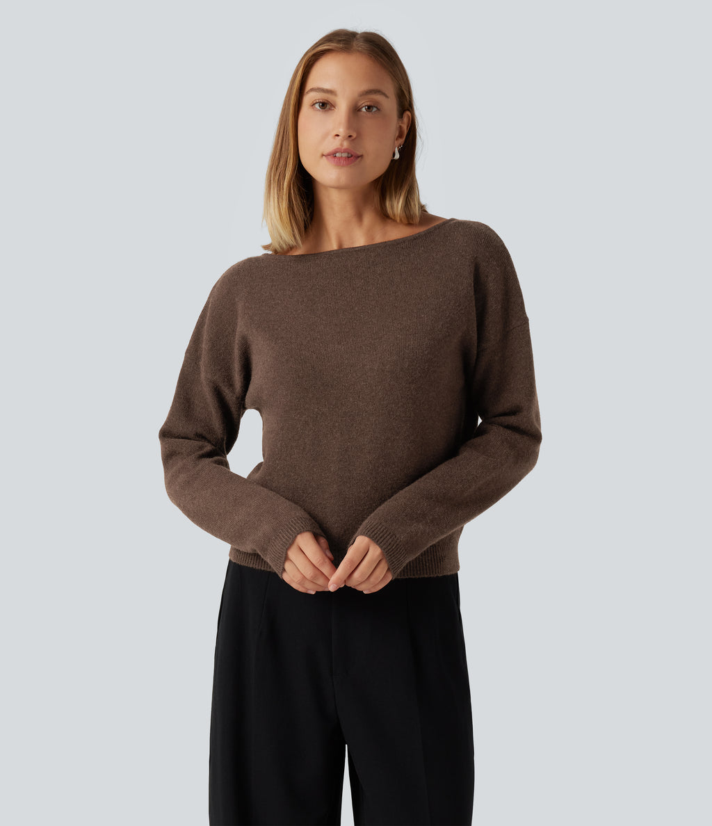 Boat Neck Long Sleeve Casual Jumper — Carafe — view 4