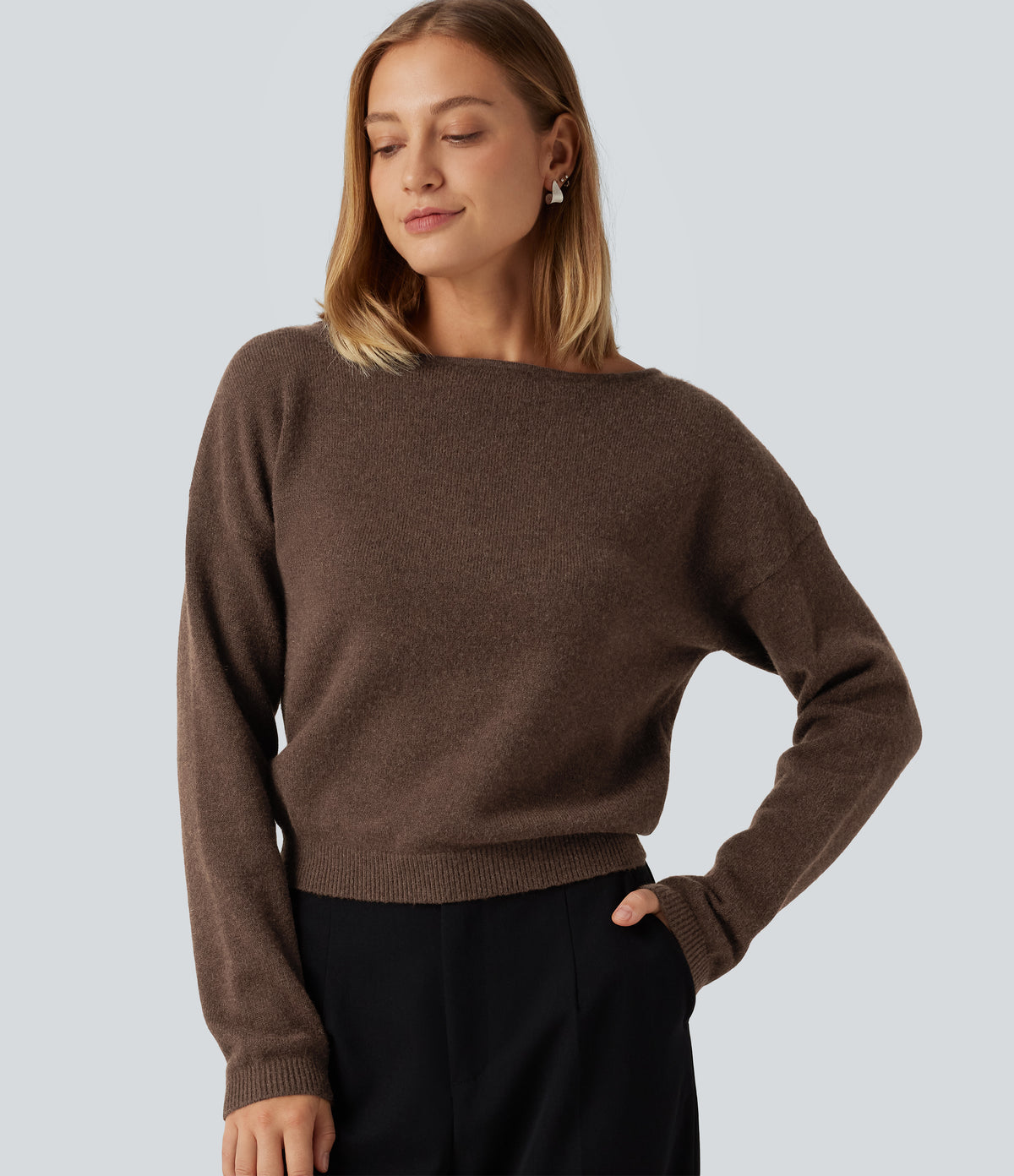 Boat Neck Long Sleeve Casual Jumper — Carafe — view 1