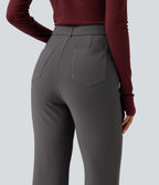 High Waisted Bootcut Work Trousers with Pockets — Steel Gray — view 5