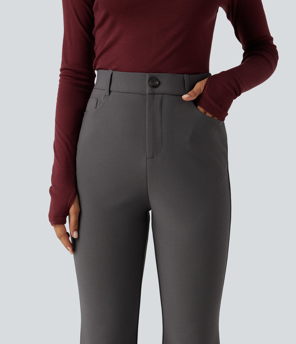 High Waisted Bootcut Work Trousers with Pockets — Steel Gray — view 4