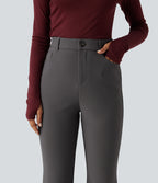 High Waisted Bootcut Work Trousers with Pockets — Steel Gray — view 4