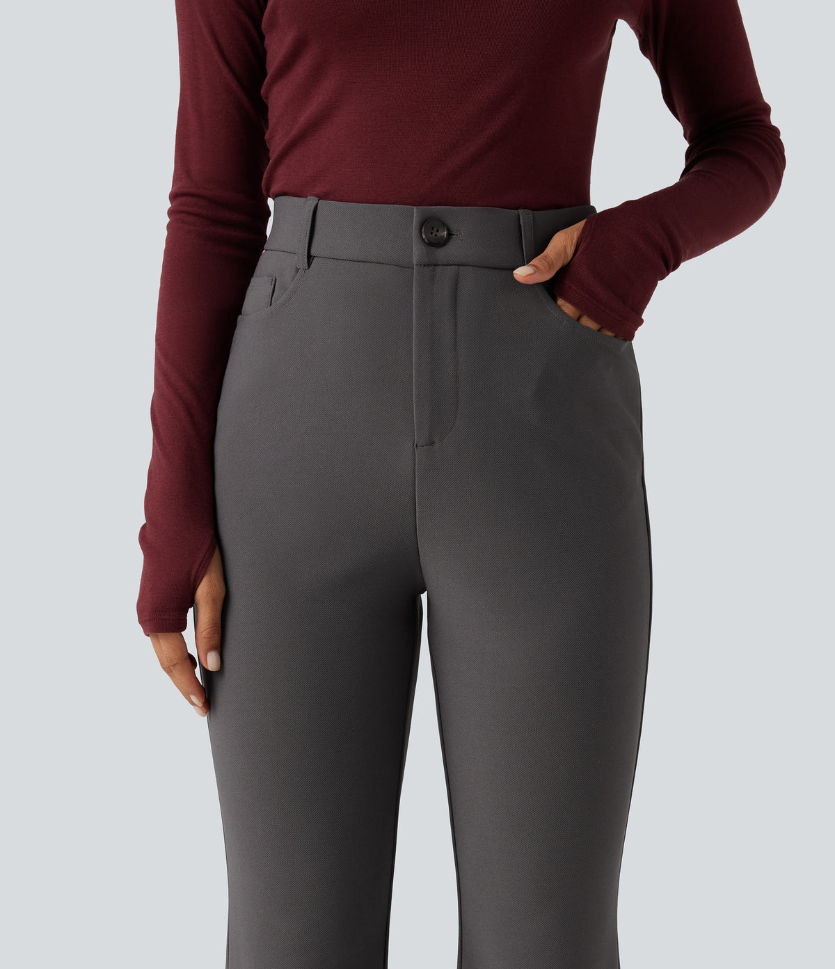 High Waisted Bootcut Work Trousers with Pockets — Steel Gray — view 4