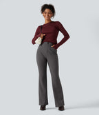 High Waisted Bootcut Work Trousers with Pockets — Steel Gray — view 6
