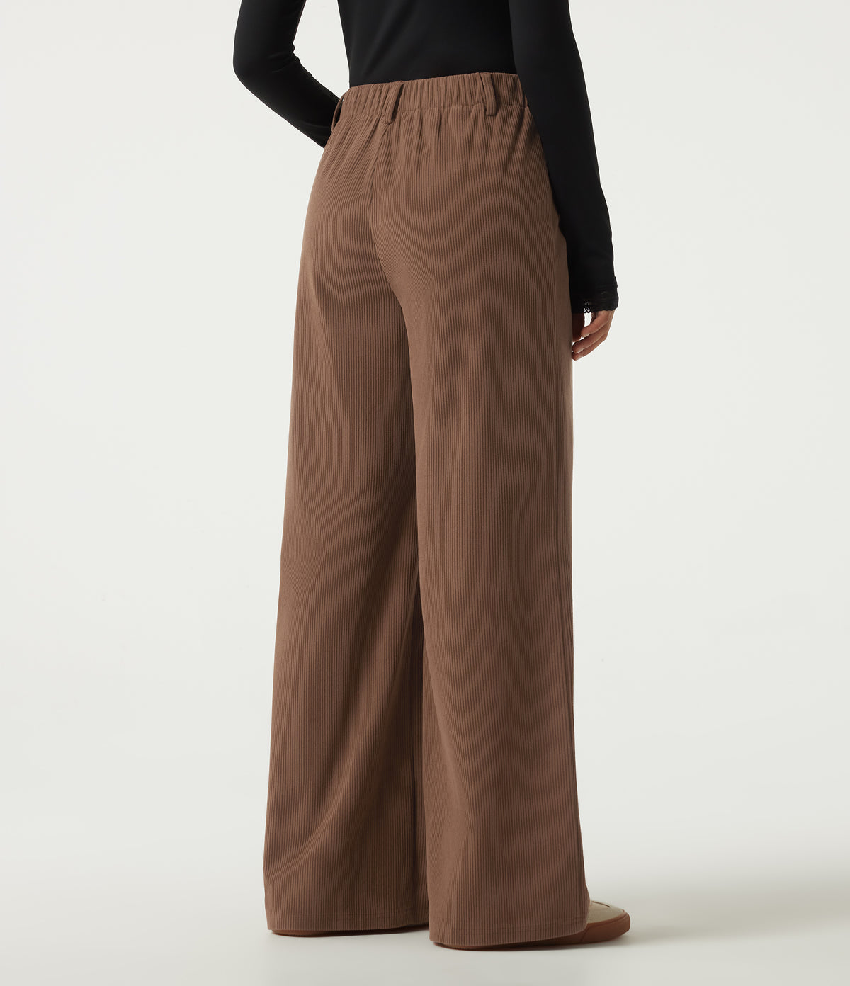 High Waisted Wide Leg Corduroy Casual Trousers with Pockets — Cappuccino — view 2