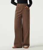 High Waisted Wide Leg Corduroy Casual Trousers with Pockets — Cappuccino — view 1