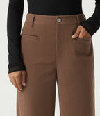 High Waisted Wide Leg Corduroy Casual Trousers with Pockets — Cappuccino — view 4
