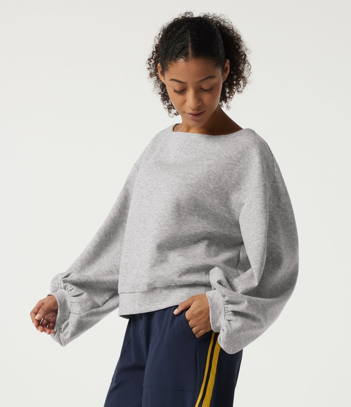 Boat Neck Long Sleeve Pullover Casual Sweatshirt — Dawn Blue — view 3