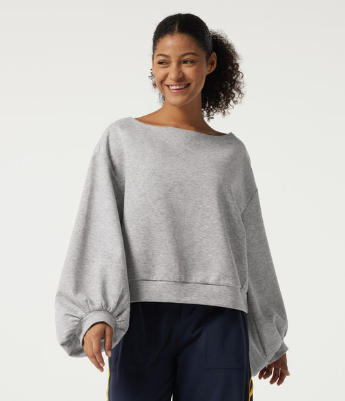 Boat Neck Long Sleeve Pullover Casual Sweatshirt — Dawn Blue — view 1
