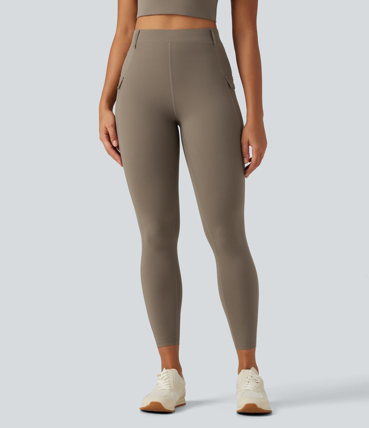 High Waisted Skinny Yoga Leggings with Pockets — Dawn Brown — view 1