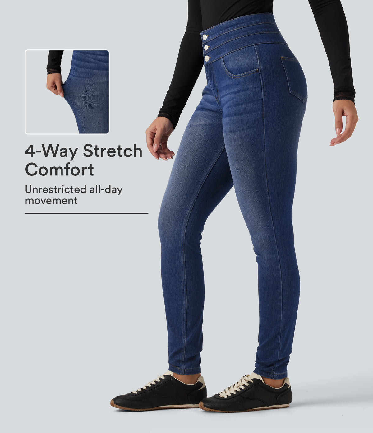 High Waisted Skinny Casual Jeans with Pockets — Tide Blue Denim — view 1