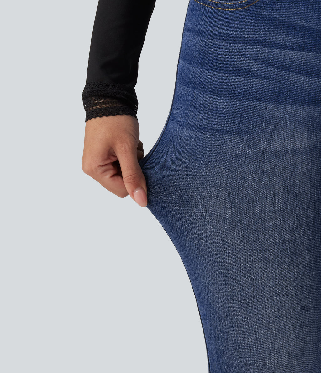 High Waisted Skinny Casual Jeans with Pockets — Tide Blue Denim — view 6