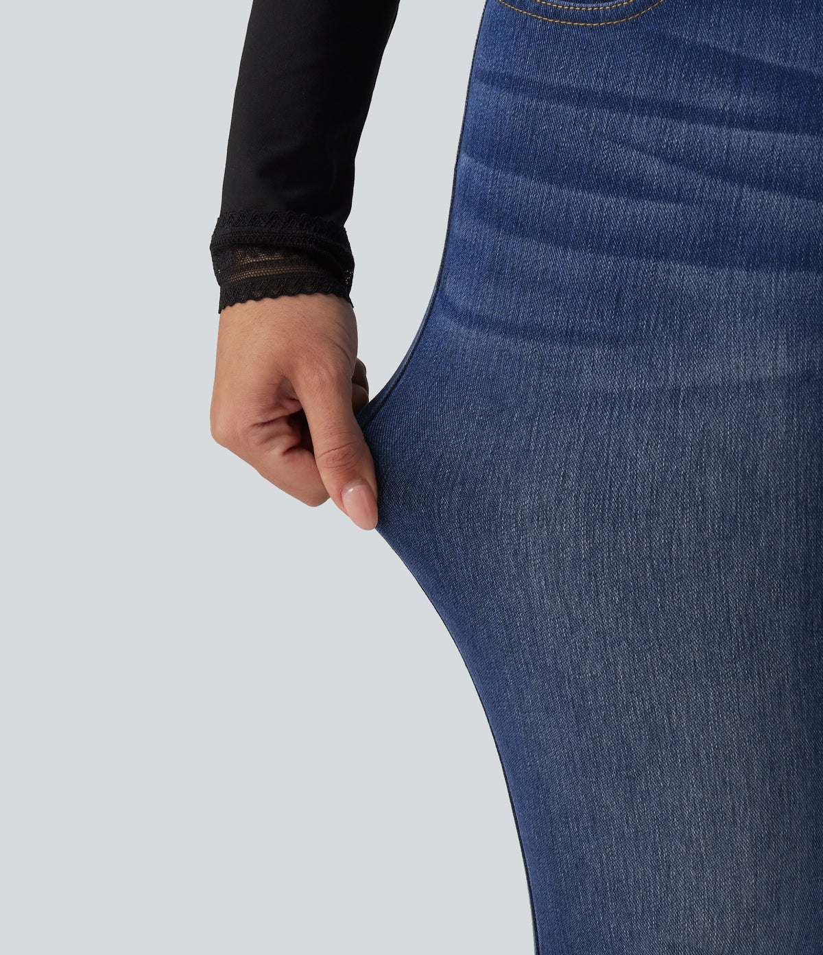 High Waisted Skinny Casual Jeans with Pockets — Tide Blue Denim — view 6