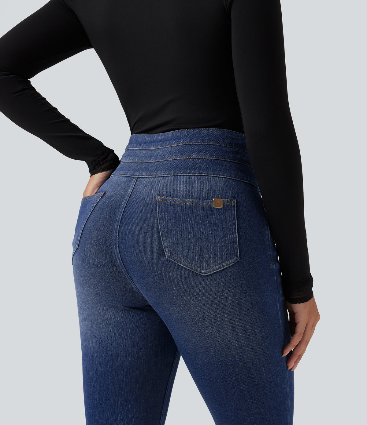 High Waisted Skinny Casual Jeans with Pockets — Tide Blue Denim — view 4