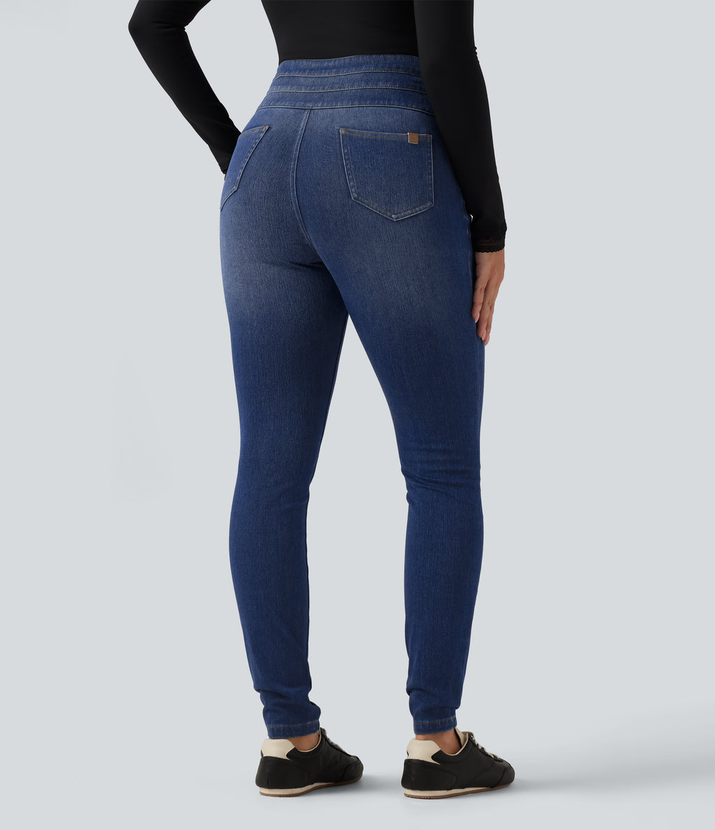 High Waisted Skinny Casual Jeans with Pockets — Tide Blue Denim — view 2