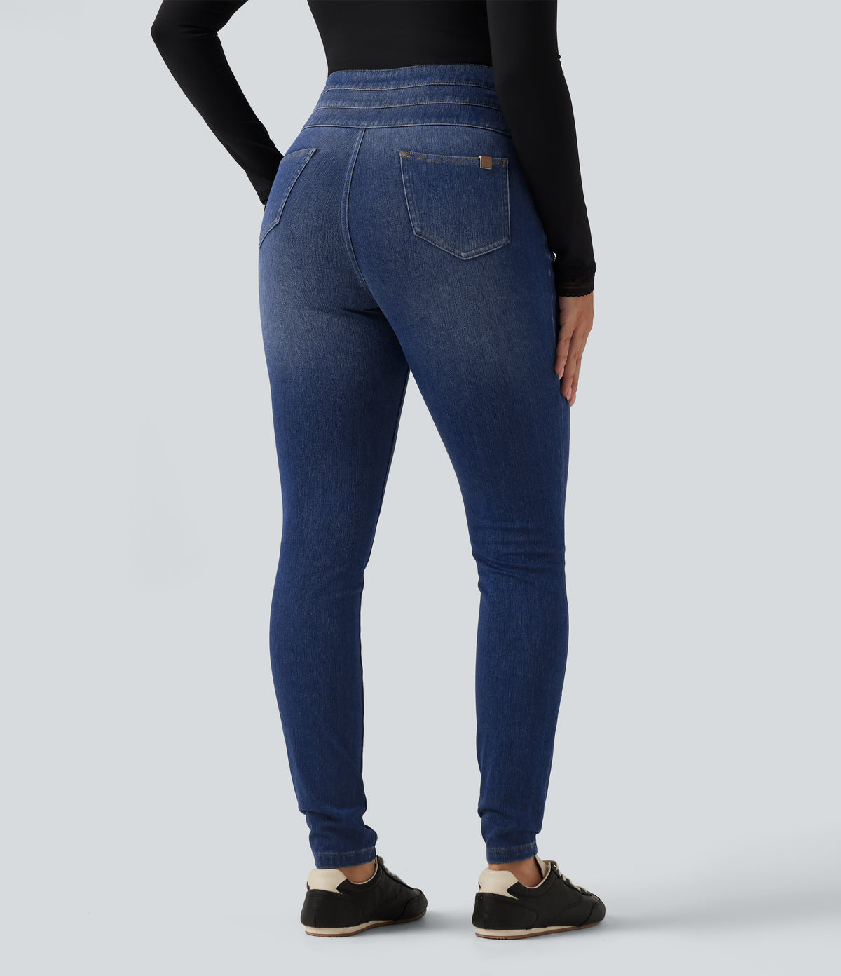 High Waisted Skinny Casual Jeans with Pockets — Tide Blue Denim — view 2