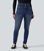 High Waisted Skinny Casual Jeans with Pockets — Tide Blue Denim — view 3