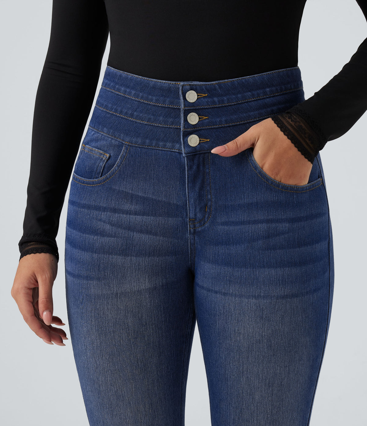 High Waisted Skinny Casual Jeans with Pockets — Tide Blue Denim — view 5