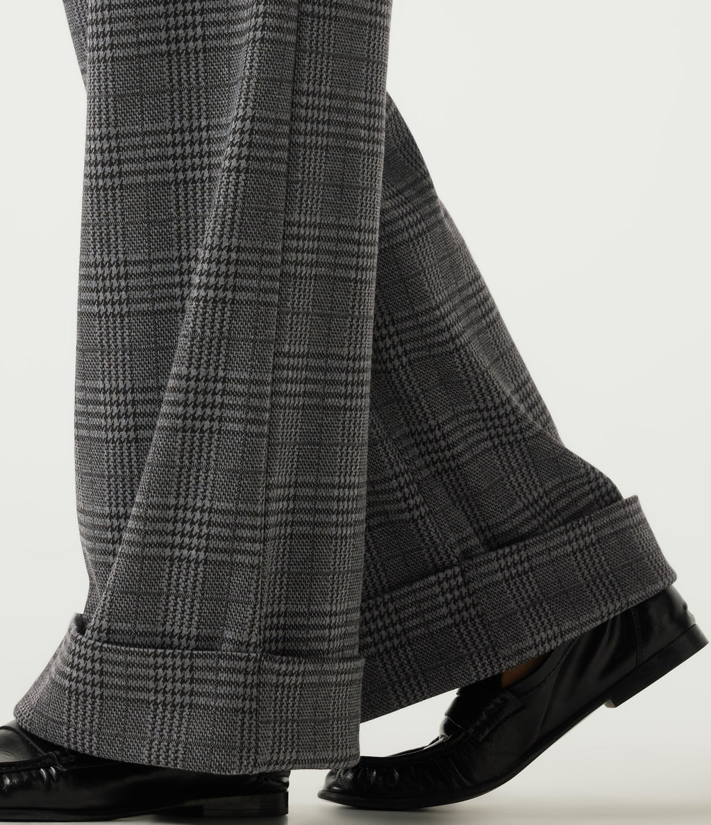 High Waisted Wide Leg Casual Trousers with Pockets — Dark Gray Plaid — view 6