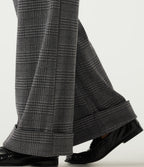 High Waisted Wide Leg Casual Trousers with Pockets — Dark Gray Plaid — view 6