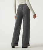 High Waisted Wide Leg Casual Trousers with Pockets — Dark Gray Plaid — view 2