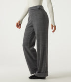 High Waisted Wide Leg Casual Trousers with Pockets — Dark Gray Plaid — view 1