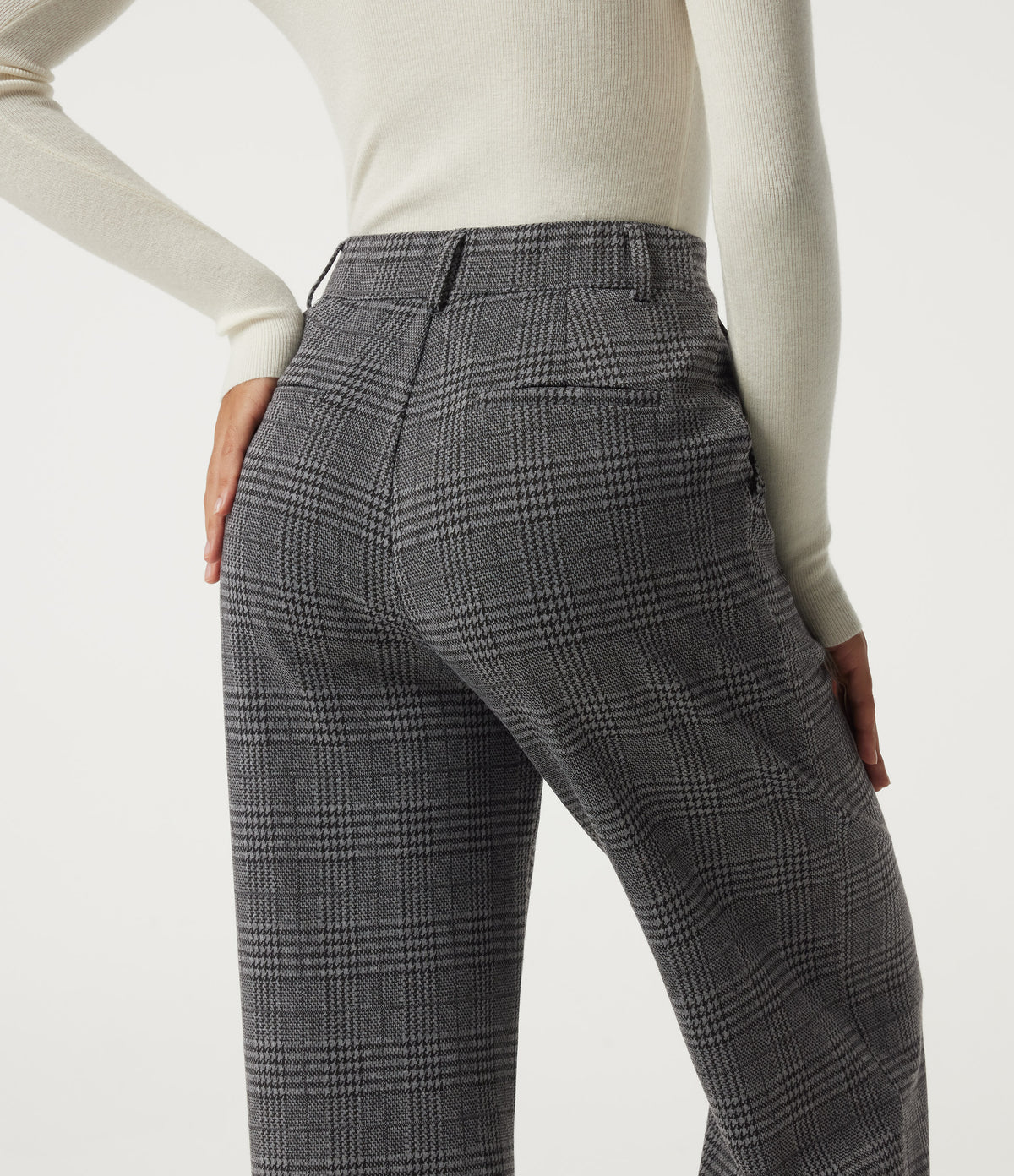 High Waisted Wide Leg Casual Trousers with Pockets — Dark Gray Plaid — view 5