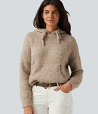 Hooded Long Sleeve Casual Jumper with Pocket — Café au Lait — view 1