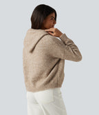 Hooded Long Sleeve Casual Jumper with Pocket — Café au Lait — view 2