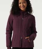 PuffFlex Wrinkle Recovery Mock Neck Slim Casual Padded Jacket with Pockets — Berry Red — view 5
