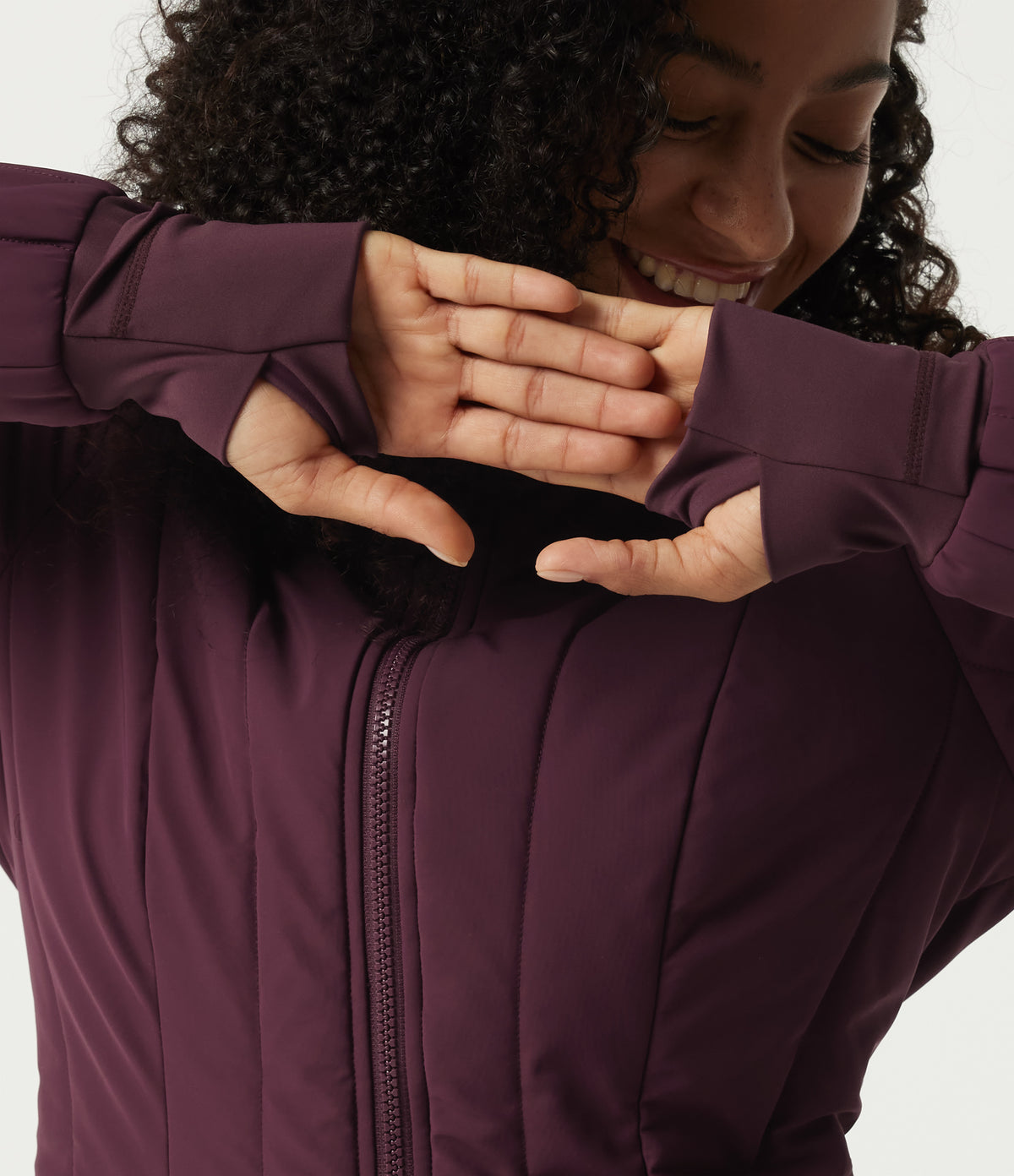 PuffFlex Wrinkle Recovery Mock Neck Slim Casual Padded Jacket with Pockets — Berry Red — view 6