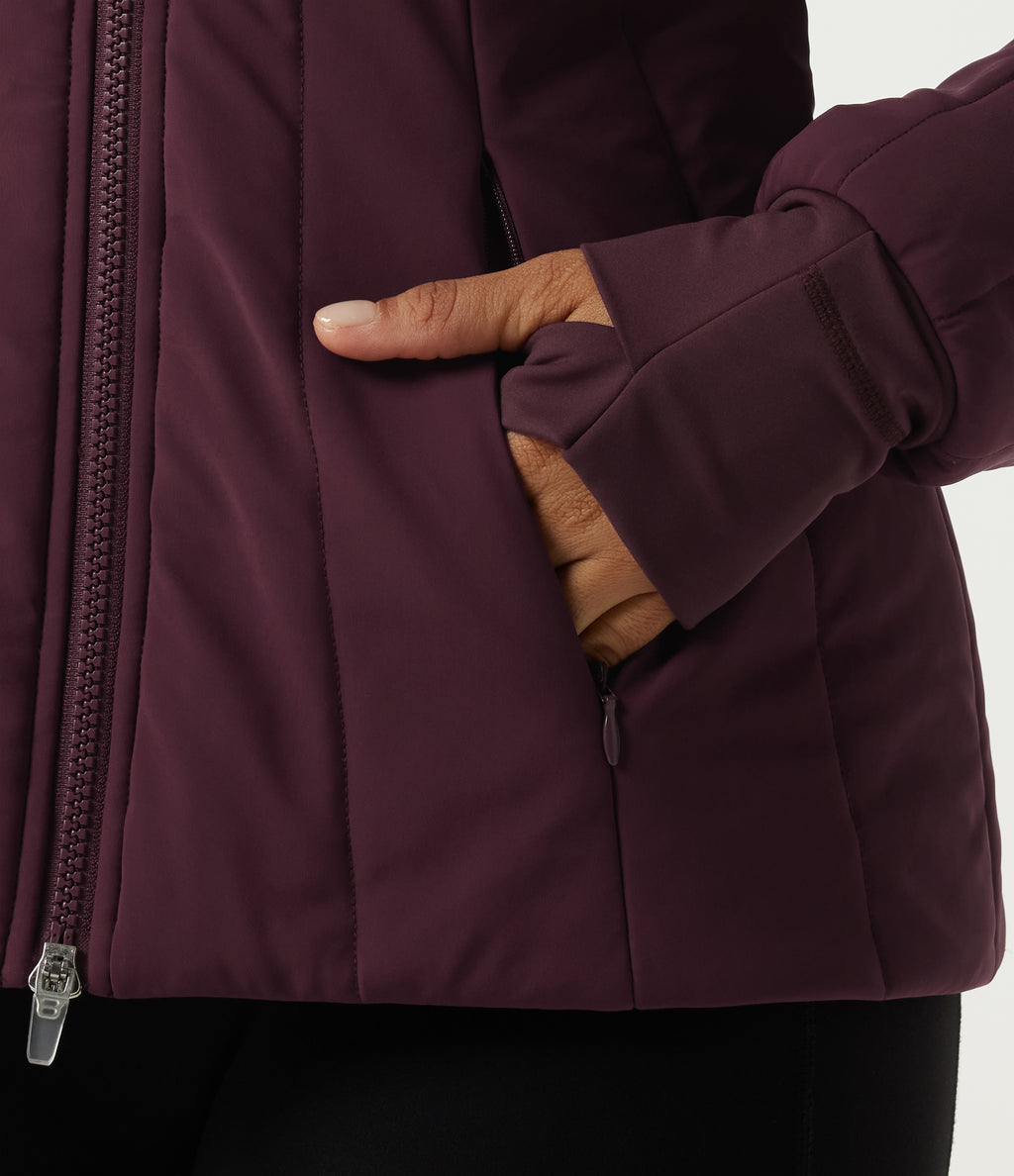 PuffFlex Wrinkle Recovery Mock Neck Slim Casual Padded Jacket with Pockets — Berry Red — view 7
