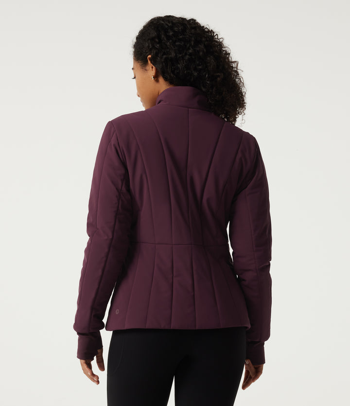 PuffFlex Wrinkle Recovery Mock Neck Slim Casual Padded Jacket with Pockets — Berry Red — view 2
