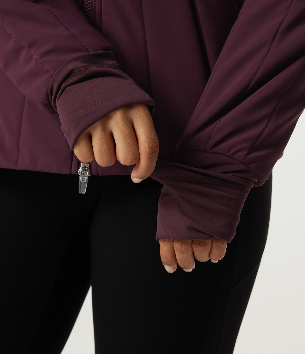 PuffFlex Wrinkle Recovery Mock Neck Slim Casual Padded Jacket with Pockets — Berry Red — view 8