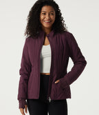 PuffFlex Wrinkle Recovery Mock Neck Slim Casual Padded Jacket with Pockets — Berry Red — view 4