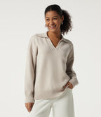 Polo Neck Long Sleeve Dropped Shoulder Casual Jumper — Oat Cream White — view 3